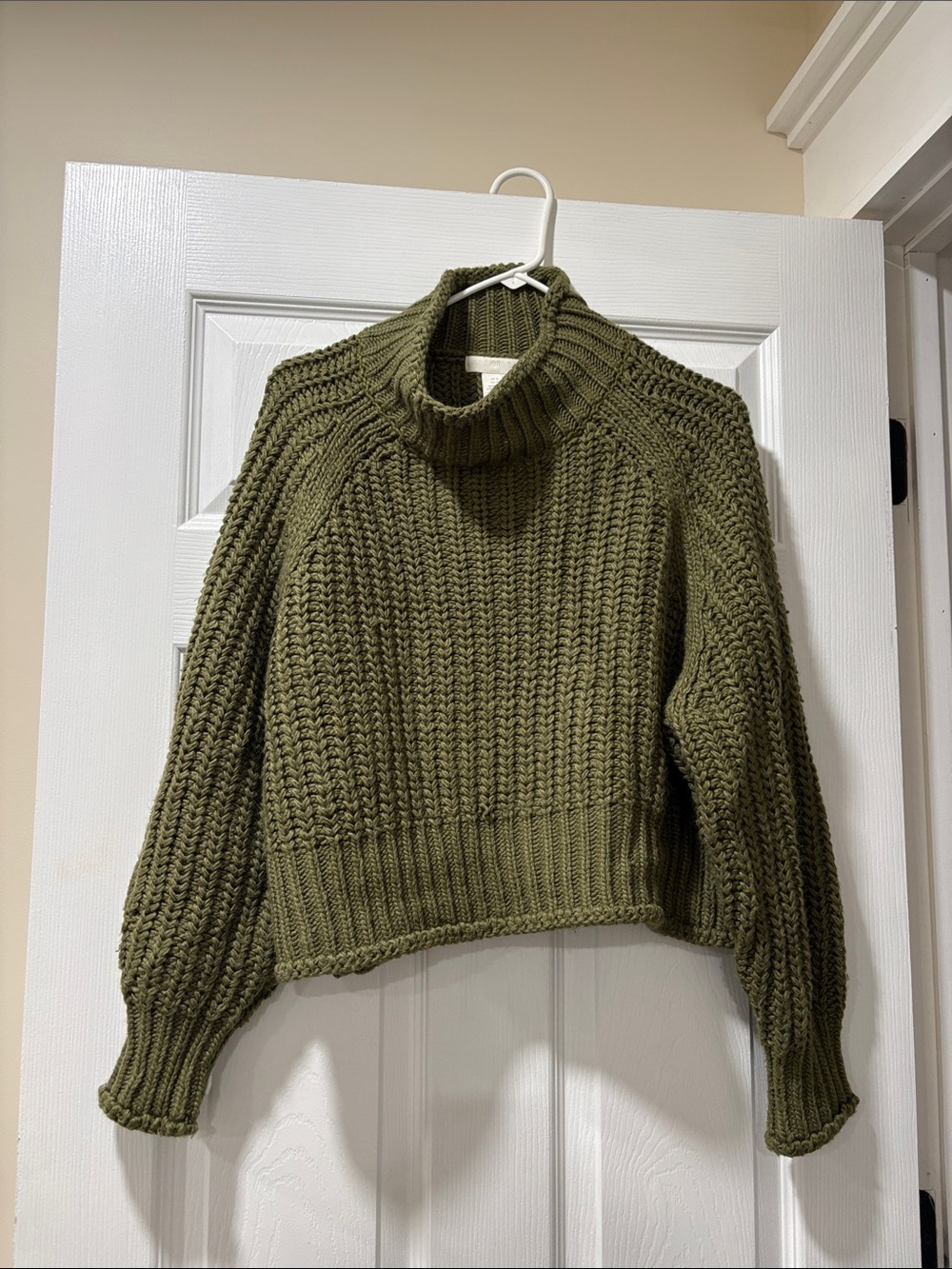 Olive Green Turtleneck Chunky Knit Sweater Cropped Heavy Weight